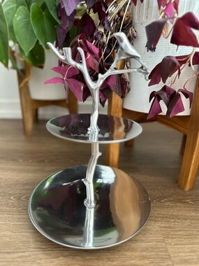Two-Tier Silver Bird & Branch Serving dish